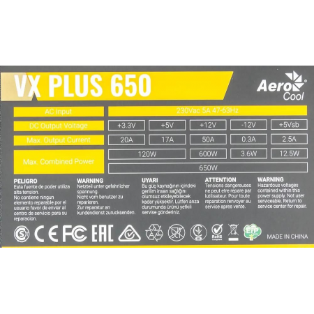 Блок питания AeroCool 650W VX-650 PLUS, фото , изображение 4