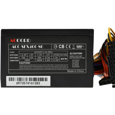 Блок питания Accord SFX 400W ACC-SFX400-80 24pin 80mm fan 3xSATA, фото , изображение 3