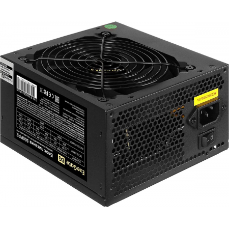 Блок питания 500W ExeGate 500PPE (ATX, APFC, PC, 80 PLUS, 12cm fan, 24pin, 2x(4+4)pin, 2xPCI-E, 5xSATA, 3xIDE, black, кабель) (EX260641RUS-PC), фото , изображение 2