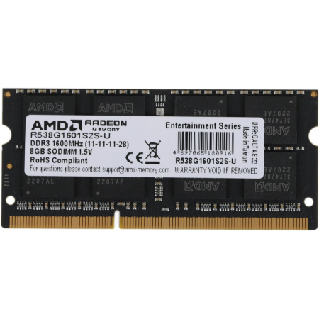 Оперативная память SO-DIMM AMD DDR3 8Gb 1600MHz R538G1601S2S-U, фото , изображение 4 Оперативная память SO-DIMM AMD DDR3 8Gb 1600MHz R538G1601S2S-U, фото , изображение 4