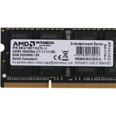 Оперативная память SO-DIMM AMD DDR3 8Gb 1600MHz R538G1601S2S-U, фото , изображение 5 Оперативная память SO-DIMM AMD DDR3 8Gb 1600MHz R538G1601S2S-U, фото , изображение 5