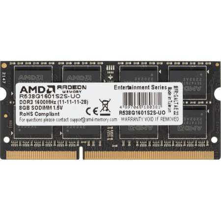 Оперативная память SO-DIMM AMD DDR3 8Gb 1600MHz R538G1601S2S-UO, фото , изображение 4 Оперативная память SO-DIMM AMD DDR3 8Gb 1600MHz R538G1601S2S-UO, фото , изображение 4
