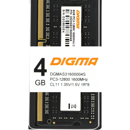 Память DDR3L 4Gb 1600MHz Digma DGMAS31600004S RTL PC3-12800 CL11 SO-DIMM 204-pin 1.35В single rank, фото , изображение 11