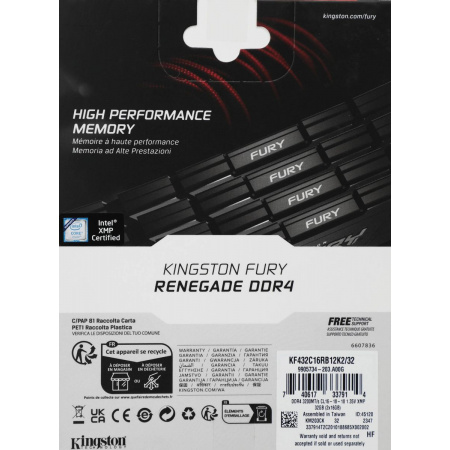 Память DDR4 2x16GB 3200MHz Kingston KF432C16RB12K2/32 Fury Renegade Black RTL PC4-25600 CL16 DIMM 288-pin 1.35В dual rank Ret, фото , изображение 5 Память DDR4 2x16GB 3200MHz Kingston KF432C16RB12K2/32 Fury Renegade Black RTL PC4-25600 CL16 DIMM 288-pin 1.35В dual rank Ret, фото , изображение 5