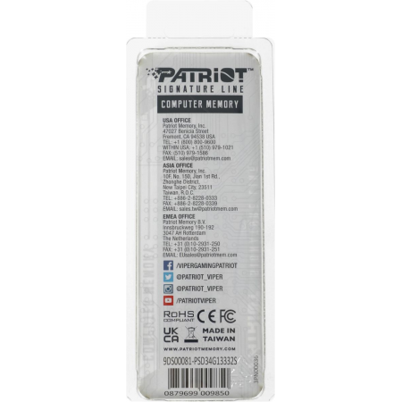 Оперативная память 4Gb DDR-III 1333MHz Patriot SO-DIMM (PSD34G13332S), фото , изображение 6 Оперативная память 4Gb DDR-III 1333MHz Patriot SO-DIMM (PSD34G13332S), фото , изображение 6