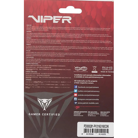 Оперативная память DIMM Patriot Viper 3 DDR3 16Gb PV316G160C0K (2x8Gb), фото , изображение 6