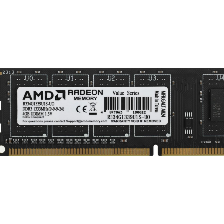 Модуль памяти AMD DDR3 4Gb 1333MHz R334G1339U1S-UO OEM PC3-10600 CL9 DIMM 240-pin 1.5В, фото , изображение 4 Модуль памяти AMD DDR3 4Gb 1333MHz R334G1339U1S-UO OEM PC3-10600 CL9 DIMM 240-pin 1.5В, фото , изображение 4