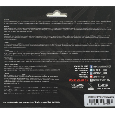 Оперативная память 16Gb DDR4 3200MHz Patriot Viper Steel RGB (PVSR416G320C8K) (2x8Gb KIT), фото , изображение 12