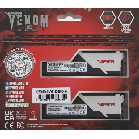 Оперативная память DIMM Patriot Viper Venom DDR5 16Gb PVV516G560C40K (2x8Gb), фото , изображение 7