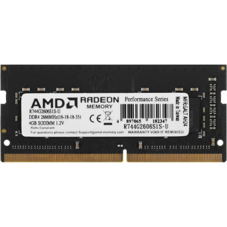 Оперативная память SO-DIMM AMD DDR4 4Gb 2666MHz R744G2606S1S-U, фото , изображение 4