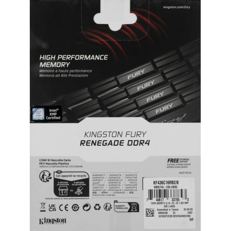 Оперативная память 8GB Kingston DDR4 3600 DIMM FURY Renegade Black-Gray Gaming Memory KF436C16RB2/8 KF436C16RB2/8 Non-ECC, CL16, 1.35V, RTL, фото , изображение 5 Оперативная память 8GB Kingston DDR4 3600 DIMM FURY Renegade Black-Gray Gaming Memory KF436C16RB2/8 KF436C16RB2/8 Non-ECC, CL16, 1.35V, RTL, фото , изображение 5