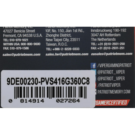 Оперативная память 16Gb DDR4 3600MHz Patriot Viper Steel (PVS416G360C8), фото , изображение 15
