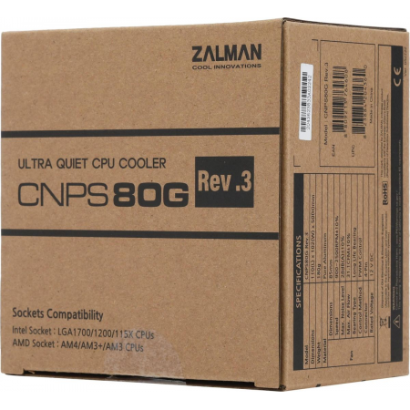 Кулер ZALMAN CNPS80G Rev.3, 85mm FAN, AL, 4-PIN PWM, 900-2500 RPM, 28DBA, LONG LIFE BEARING, LGA 1700/1200/115X, AM5/AM4/AM3+/AM3, фото , изображение 9