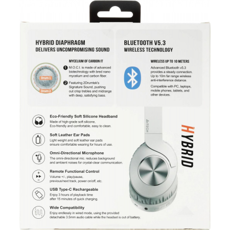 Наушники накладные A4Tech 2Drumtek BH300 белый/серый беспроводные bluetooth оголовье (BH300 GRAYISH WHITE), фото , изображение 12