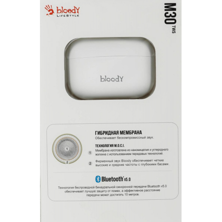 Наушники с микрофоном A4Tech Bloody M30 белый вкладыши BT в ушной раковине (M30), фото , изображение 16