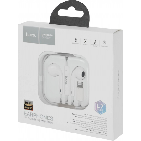 Наушники + микрофон HOCO L7 Plus/ Кнопки управ. и громкости/ Bluetooth 5.0/ 1.2м/ Lightning/ White, фото , изображение 6