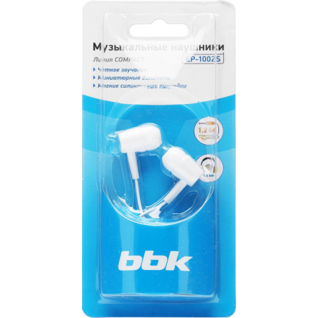 Наушники вкладыши BBK EP-1002S 1.2м белый проводные (в ушной раковине), фото , изображение 6