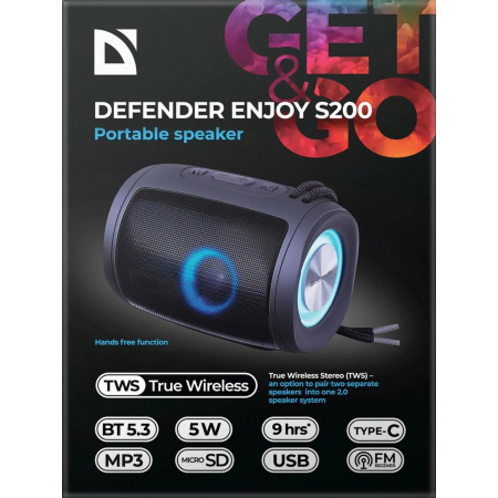 Портативная колонка Defender Enjoy S200 5Вт,Light/BT/FM/USB/TF/1200мАч, фото , изображение 4