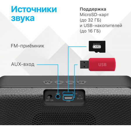 Акустическая система DEFENDER LIGHT/BT/FM/USB/TF/AUX Q1 65301, фото , изображение 7