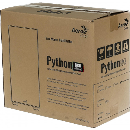 Корпус AeroCool Python чёрный PYTHON-G-BK-V1, фото , изображение 20
