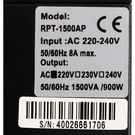 Источник бесперебойного питания Powercom Raptor RPT-1500AP 900Вт 1500ВА черный, фото , изображение 5