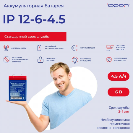 Аккумуляторная батарея Ippon IP6-4.5, фото , изображение 2