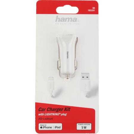 Автомобильное зар./устр. Hama H-183291 1A кабель Apple Lightning белый (00183291), фото , изображение 4