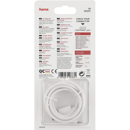 Автомобильное зар./устр. Hama H-183291 1A кабель Apple Lightning белый (00183291), фото , изображение 5
