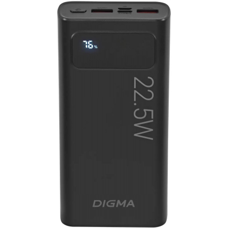 Мобильный аккумулятор Digma DGPF20A 20000mAh QC3.0/PD3.0 22.5W 3A 2xUSB-A/USB-C черный (DGPF20A22PBK), фото , изображение 2