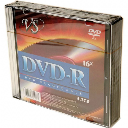 Диски VS DVD-R 4.7Gb, 16x, Slim Case 5шт., фото , изображение 2