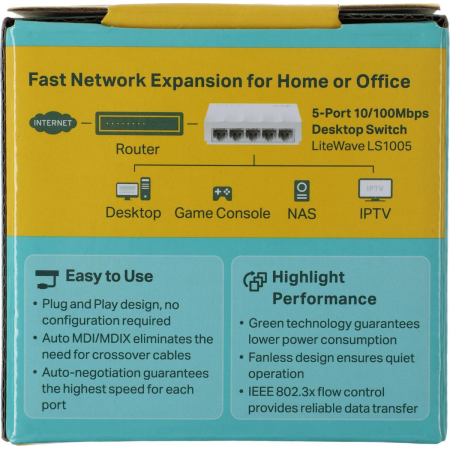 Коммутатор роутер TP-Link LS1005, 5 портов Ethernet 100 Мбит/с, фото , изображение 10