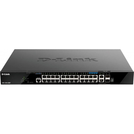 Управляемый L3 стекируемый коммутатор D-Link DGS-1520-28MP/A1A с 20 портами 10/100/1000Base-T, 4 портами 100/1000/2.5GBase-T, 2 портами 10GBase-T и 2 портами 10GBase-X SFP+, фото 