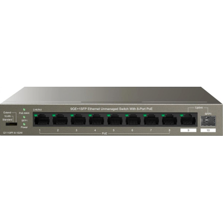 Неуправляемый Ethernet-коммутатор IP-COM G1110PF-8-102W 9GE+1SFP с 8 портами PoE, фото , изображение 2