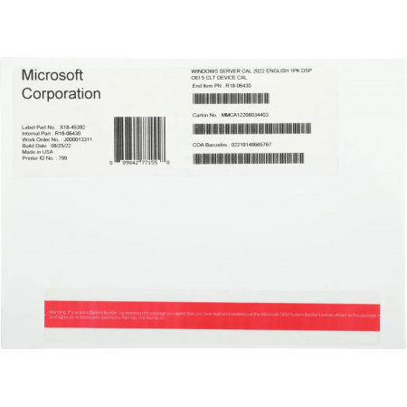 ПО Microsoft Windows Server CAL 2022 English 1pk DSP OEI 5 Clt Device CAL (R18-06430), фото 