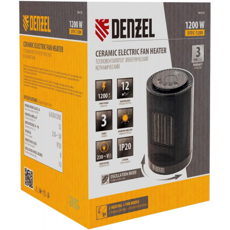Тепловентилятор электр. керамический DTFC-1200, 3 реж., вентилятор, нагрев 600/1200 Вт// Denzel, фото , изображение 13