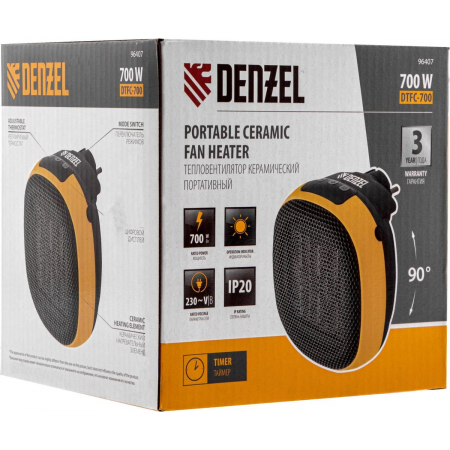 Тепловентилятор портативный керамический DTFC-700, 3 реж. вентилятор, нагрев 700 Вт // Denzel, фото , изображение 14