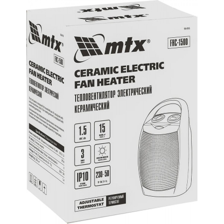 Тепловентилятор электр. керамический FHC-1500, 3 реж., вентилятор, нагрев 750/1500 Вт// MTX, фото , изображение 12