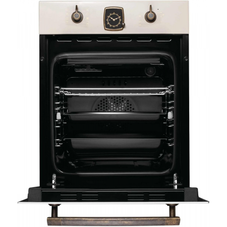 Встраиваемая электрическая духовка Korting OKB 4941 CRB, ширина 45 см, аналоговые часы в классическом стиле Frank Muller, таймера с функцией отключения, 9 режимов нагрева, объем духовки 45 л, телескопические направляющие на одном уровне, двухслойное остек, фото , изображение 4