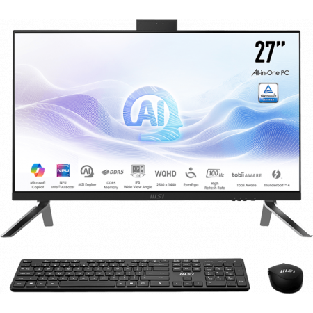 Моноблок MSI Modern AM273Q AI 1UM-047XRU 27 WQHD Core Ultra 5 125U (1.3) 16Gb SSD512Gb Graphics CR noOS GbitEth WiFi BT 120W клавиатура мышь Cam черный 2560x1440, фото 