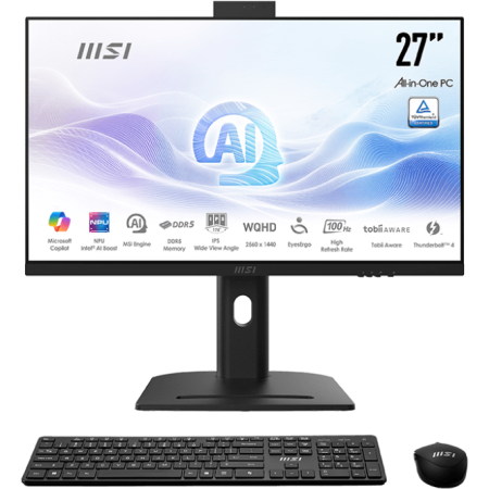 Моноблок MSI Modern AM273QP AI 1UM-003XRU 27 WQHD Core Ultra 7 155U (1.7) 16Gb SSD1Tb Graphics CR noOS 2.5Gigabit WiFi BT 120W клавиатура мышь Cam черный 2560x1440, фото 