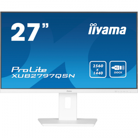 Монитор Iiyama 27 ProLite XUB2797QSN-W1, белый, IPS LED 1ms 16:9 HDMI M/M матовая HAS Piv 1300:1 250cd 178гр/178гр 2560x1440 100Hz DP Quad HD 2K (1440p) USB 6.1кг, фото 