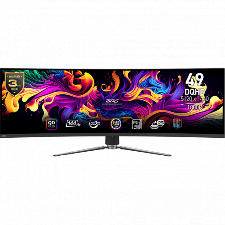 Монитор 49 MSI MPG 491CQP QD OLED 5120x1440, 144 Гц, 0.03 мс, 32:9, 250 кд/м², 2хHDMI, 1хDP, 1хType-C, изогнутый, черный, фото 