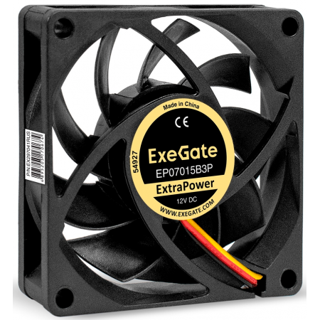Вентилятор 12В DC ExeGate ExtraPower EP07015B3P (70x70x15 мм, 2-Ball (двойной шарикоподшипник), 3pin, 3000RPM, 28dBA), фото 