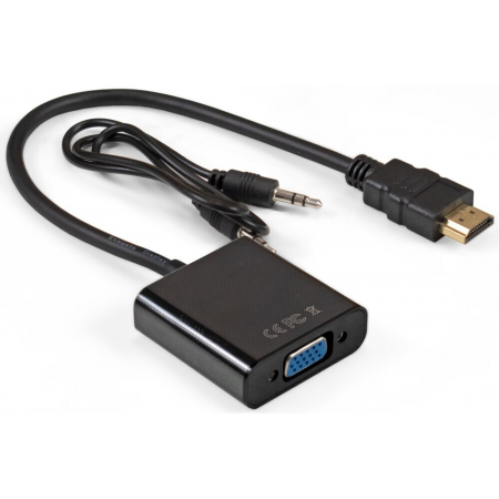 Кабель-переходник HDMI-VGA ExeGate EX-HDMIM-VGAF-3.5JackS-0.3 (19M/15F, 0,3м + аудио 3.5mm Jack M 0,5м) Преобразователь цифрового HDMI сигнала в VGA видео и стерео-аудио, фото 
