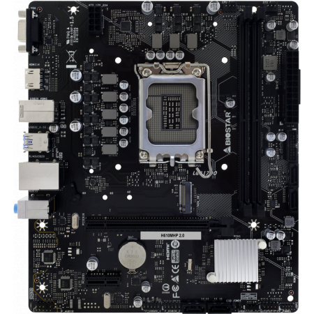 Материнская плата Biostar H610MHP 2.0 Soc-1700 Intel H610 2xDDR4 mATX AC`97 8ch(7.1) GbLAN RAID+VGA+HDMI, фото 