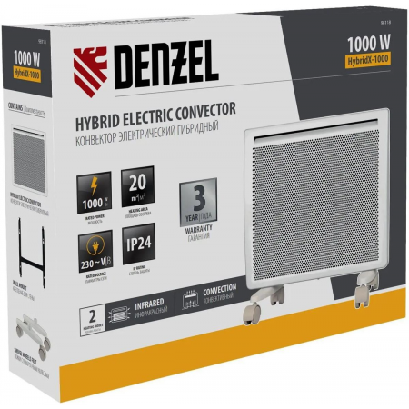 Конвектор гибридный электрический HybridX-1000, ИК нагреватель, цифровой термостат// Denzel, фото , изображение 12