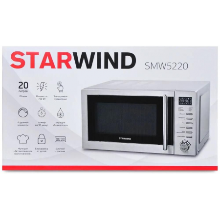 Микроволновая Печь Starwind SMW5220 20л. 700Вт нержавеющая сталь тактовая/кнопочная ручка, фото , изображение 17