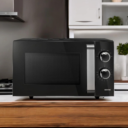 СВЧ Centek CT-1570 (черный) 900W, 23л, 6 реж, увел.камера, диаметр тарелки 270 мм, таймер, подсветка, фото , изображение 3