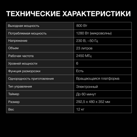 Микроволновая Печь Hyundai HYM-D2079 23л. 800Вт черный, фото , изображение 6