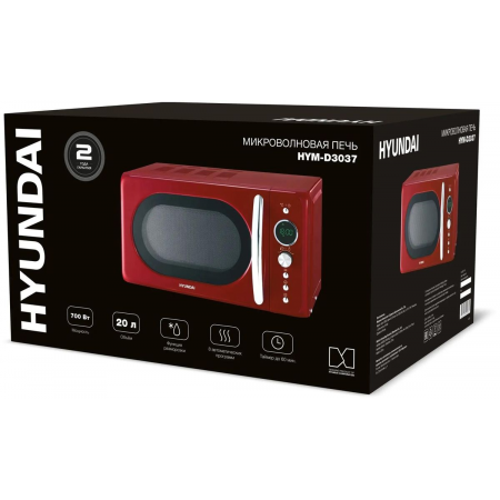 Микроволновая Печь Hyundai HYM-D3037 20л. 700Вт красный/серебристый, фото , изображение 2